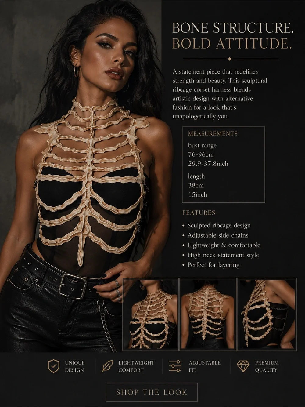 Sculptural Ribcage Corset Harness in Beige